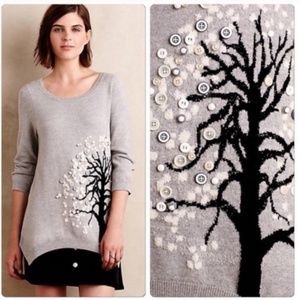 Anthro Monogram Button Tree Sweater